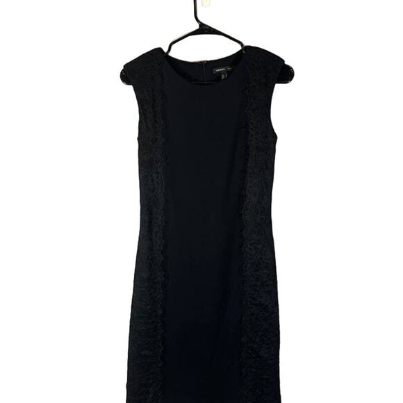 Mango Black Lace Applique Short Sleeve Formal Sheath Dress Women Sz XS - Picture 1 of 11